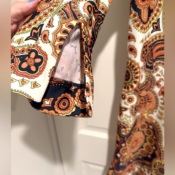 Jude Connally EUC Size M Brown Orange & Cream Paisley Design Tunic Dress (0662) - Picture 4 of 9